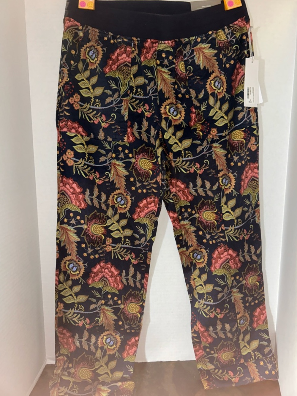 Soft Surroundings Floral Ankle Pants in Black with Olive and Rust Floral Print